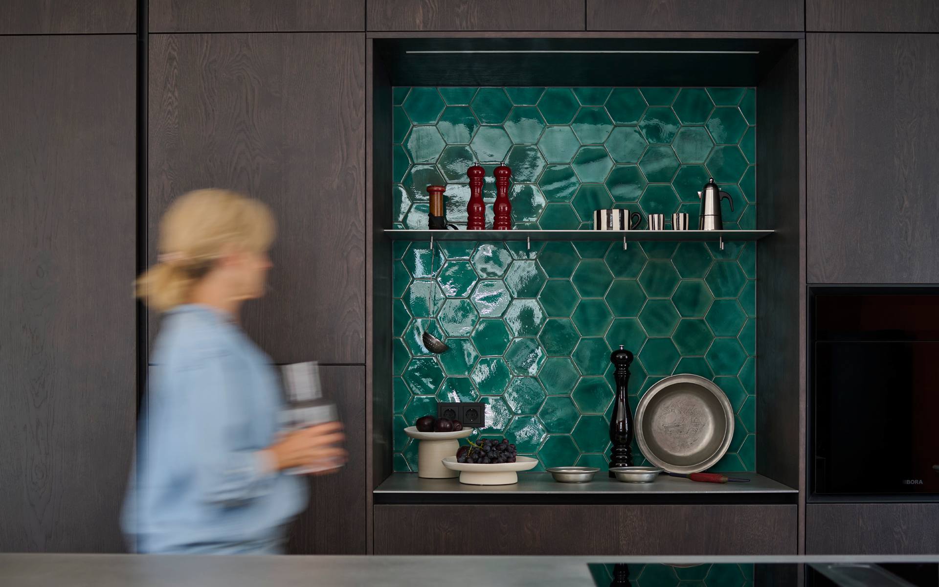 Eiche Schwarz und Edelstahl Küchenblock